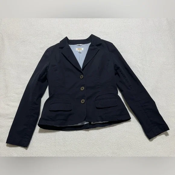 Talbots Stretch Size 10 Navy Blue Cotton Short Blazer - Picture 3 of 13